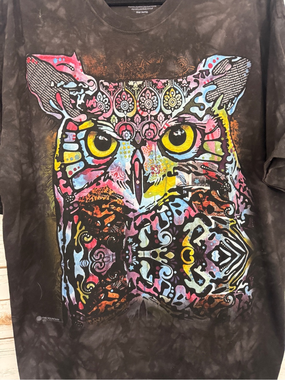 The Mountain Charcoal Gray Tie Dye Owl Short Sleeve Graphic Tee T-shirt  2XL - Picture 2 of 4